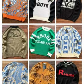 RHUDE New Simple Contrast Color Design Letter Loose Sweater-2141  