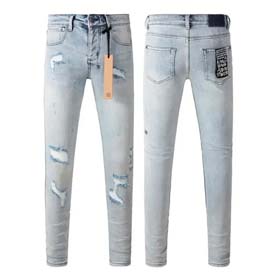 KSUBI men's casual light color vintage distressed washed skull print slim fit jeans (840 styles)-2472  
